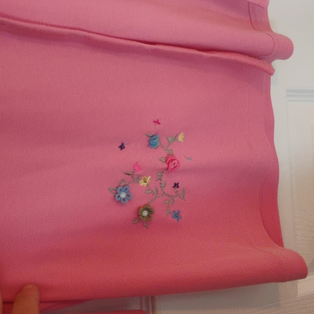Vintage Koret Francisca Women's Size Large Flower Embroidered Cardigan Pink - Picture 4 of 8